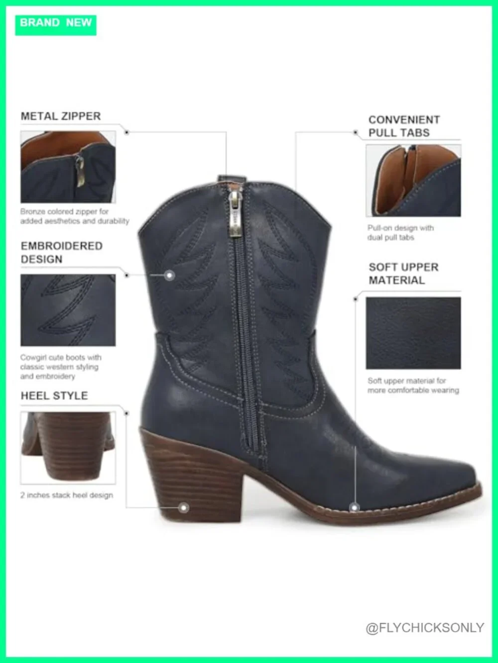 Western Cowgirl Ankle Boot with Embroidered Vegan Leather Pointed Toe Wide Calf
